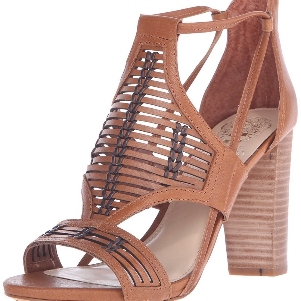 Vince Camuto Cognac Stacked Heel Sandal, 9.5M NEW